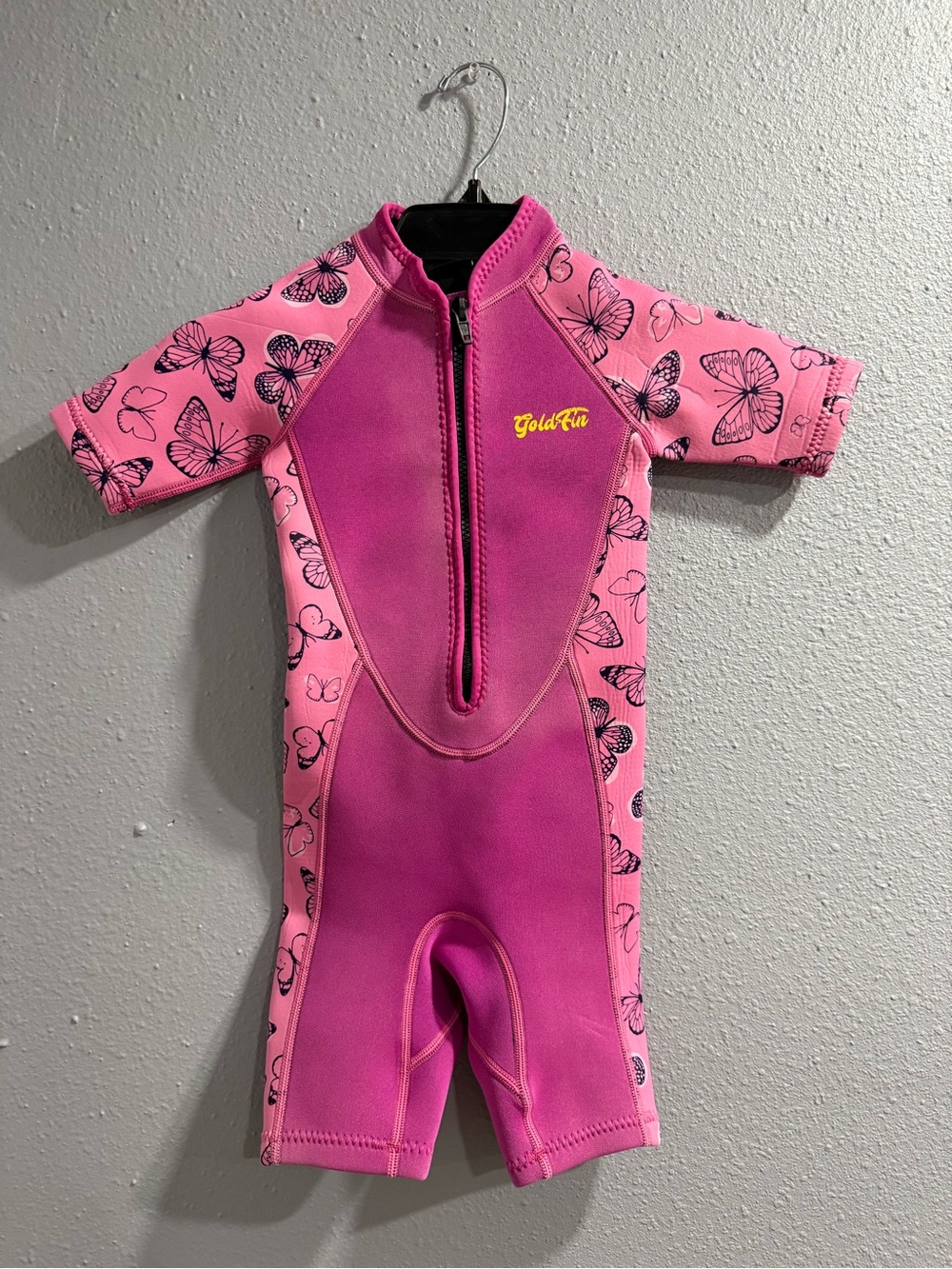 Kids' Pink Butterfly Short-Sleeve Rashguard Suit